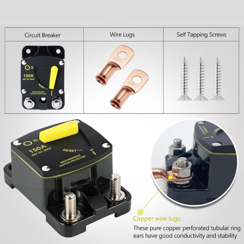 High Amperage Circuit Breaker with Manual Reset for Use in Car Motorhomes Boats Solar Installations Corrosion Resistant