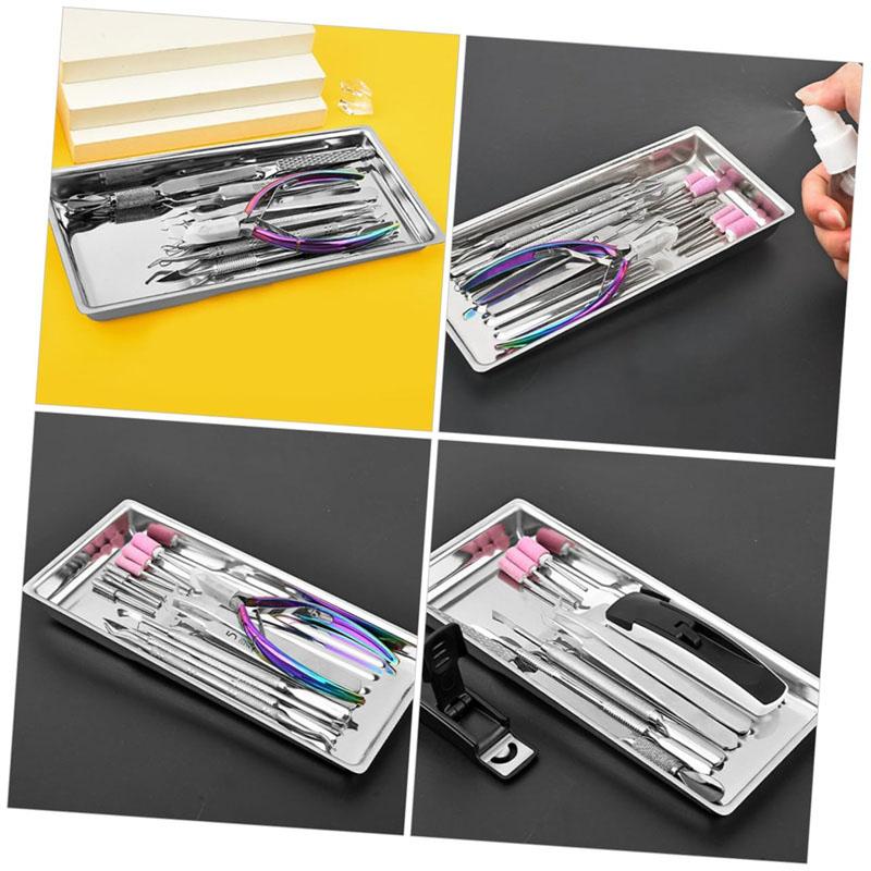 Manicure Tools Storage Tray Stainless Steel Storage Dish Nail Art Accessory Display Tray Tweezers Nail Clippers Container Plate