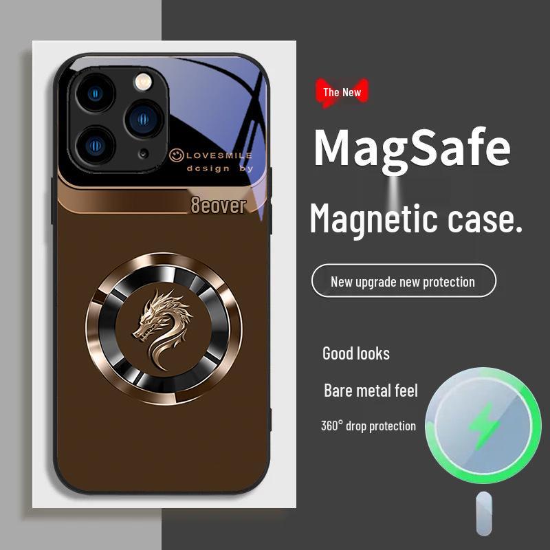 

Чехол для телефона Apple 11 Ring Dragon Head Plus с магнитным креплением Promax All-inclusive 12, защитное стекло от падений 13, роскошный чехол. iPhone 16 Pro Max коричневый