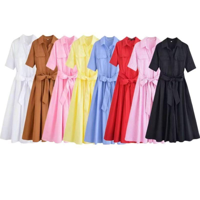 Za Export New Arrival Women's Clothing ZR Fashion Style Fashion Silm Waist-Controlled Lace-up Poplin Dress 2640360