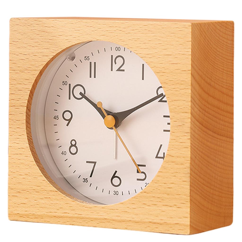Simple Wooden Analog Alarm Clock Silents Table Clock with Night Light Stylish Home Decor Extra-Loud Office Kitchen Counter