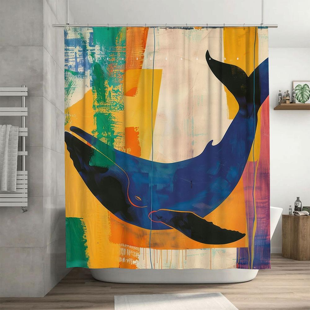 Modern Blue Whale Print Shower Curtain Waterproof Fabric Decor for Bathroom Multicolored Design by TaurusDuan Home Décor Collect