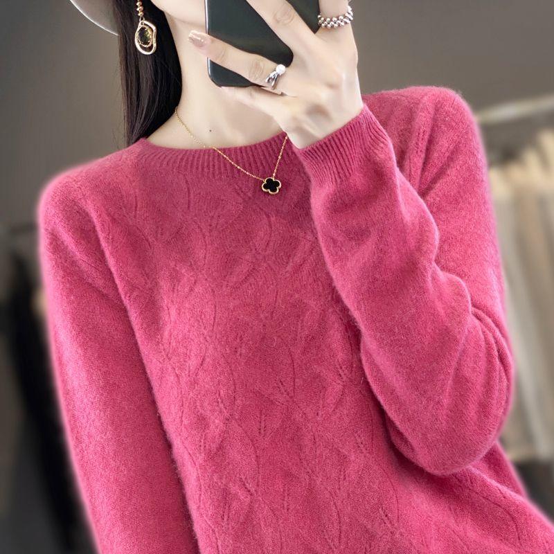 Mink Cashmere Sweater Women's O-neck Pullover Loose Knitted Underlay Autumn/Winter Long Sleeve Fashion Cashmere Top