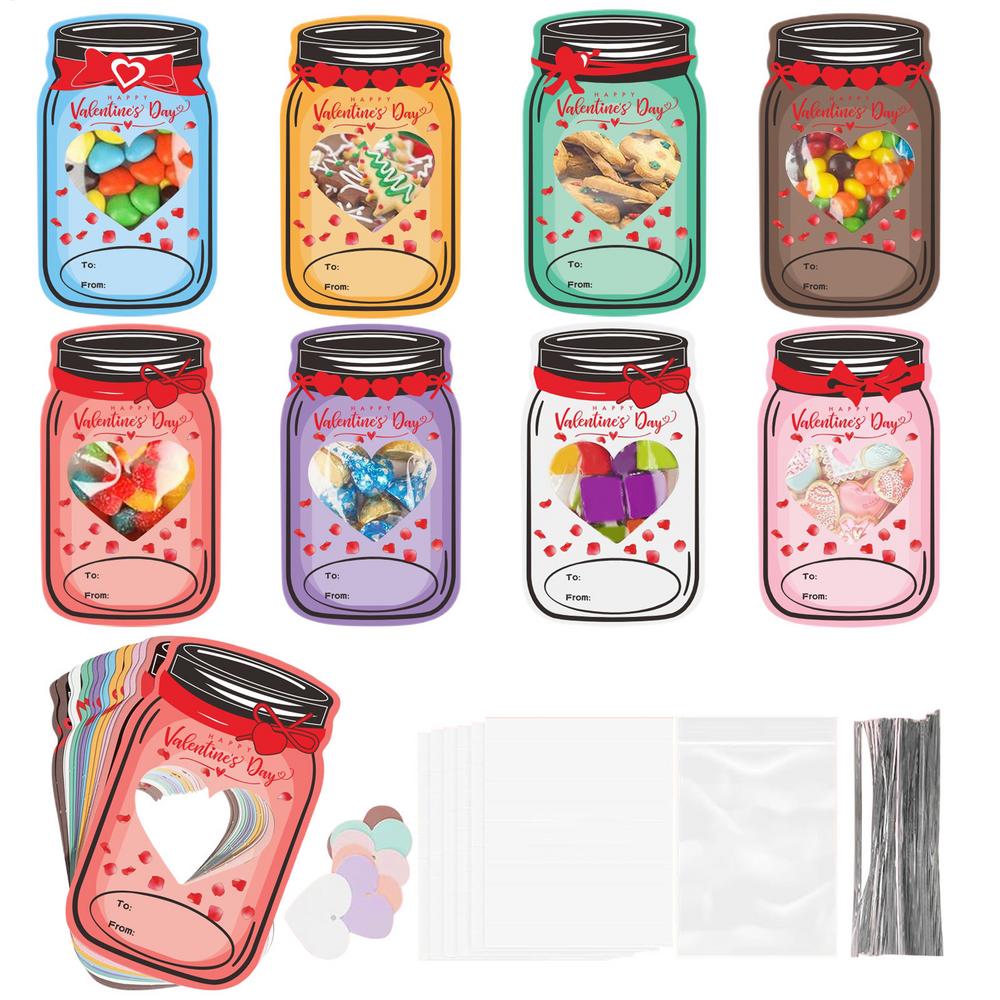 Heart Pattern DIY Greeting Cards with Candy Storage Jar, Cute Valentine Day Exchange Cards for Kids, Boys, Girls, Friends