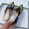 2025 Spring New Ethnic Embroidery Big Flower Flat Heel British Casual Comfortable Pointed Lazy Half Drag Women's Single Shoes