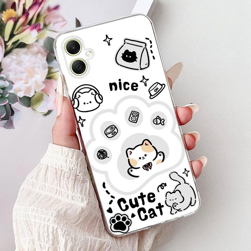 For Samsung A05 Case Clear Cute Cat Fashion Flowers Cool Painted Back Cover For Samsung Galaxy A05 Phone Case SM-A055F SM-A055M
