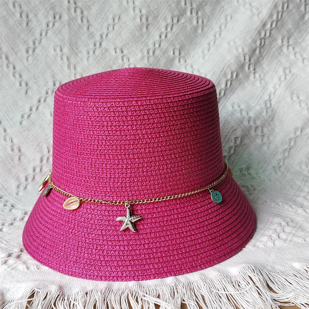 Summer Straw Hat For Women Men Fashion Chain Accessories Bucket Hat Beach Hat Uv Resistant Sunshade Hat