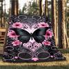 1pc Butterfly Floral Pattern Outdoor Flannel Blanket Soft All Season Polyester Throw , Perfect for Picnics & Travel , Picnic Accessory