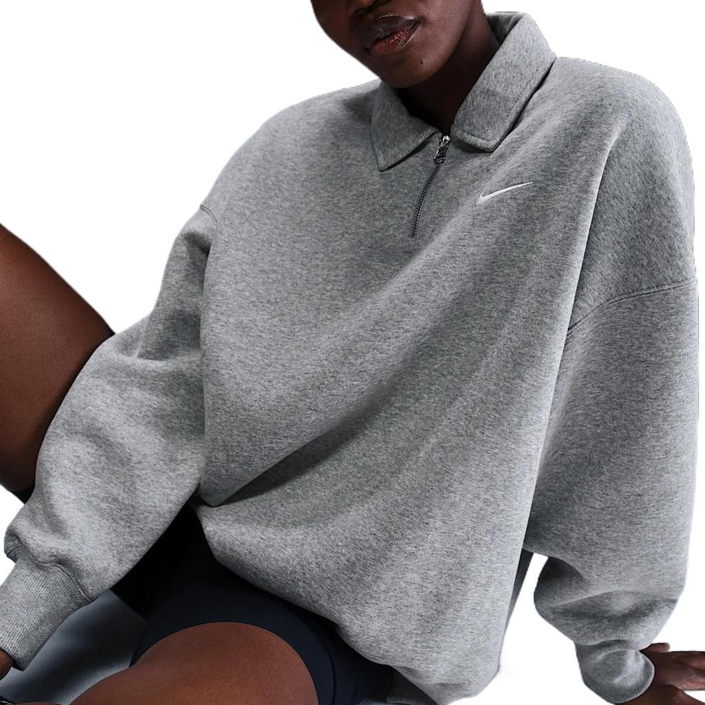 Nike Sportswear Phoenix Fleece Swoosh Long Sleeve Polo Shirt Women tops Dark-Gray FZ3207-063