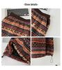 Retro Fair Isle Fleece Women's Mid-Length Lantern Skirt - Ethnic Style, Drawstring Hem, Two-Way Wear for Autumn/Winter