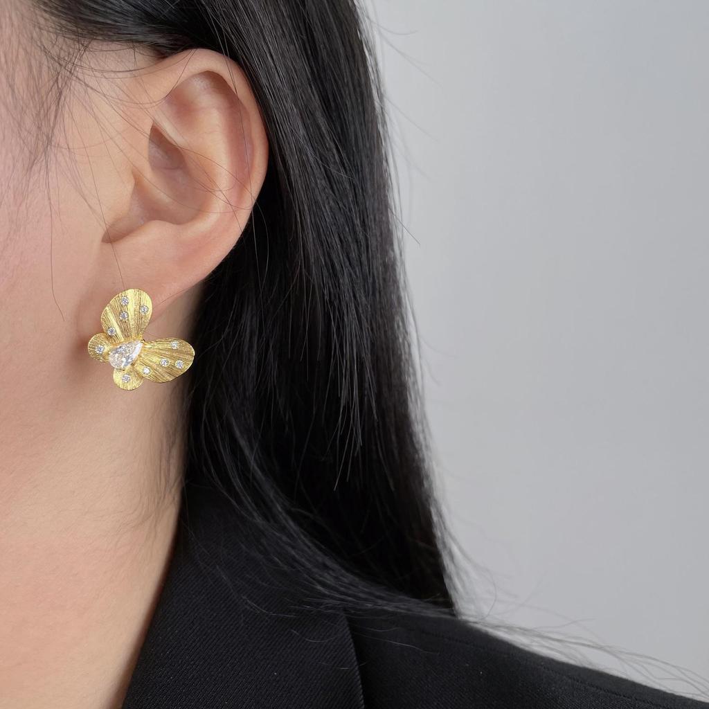 Elegant Butterfly Stud Earrings: Copper Alloy with S925 Silver Needle, Micro-Inlaid Design