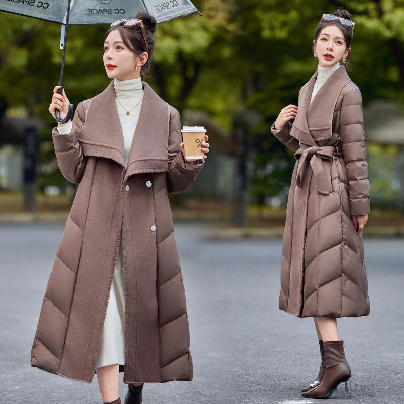 

Женская очень длинная пуховая куртка из шерстяной смеси - Зимнее тепло YJ1395 L for 130-150 Jin