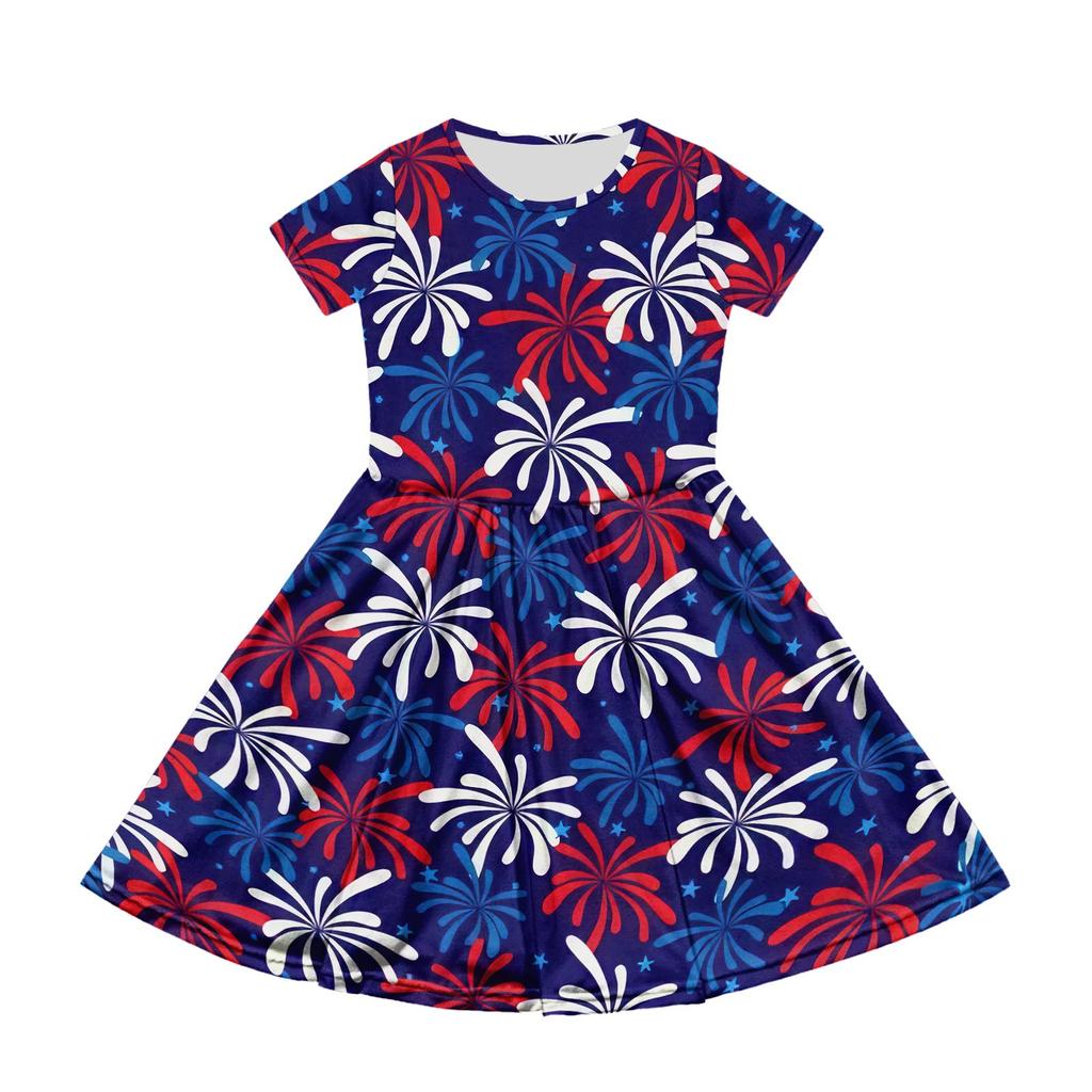 Mädchen Sommerkleid Einfarbig & Druck Ärmelloses Kleid mit Tasche Freizeitkleid Kurzarm Partykleid