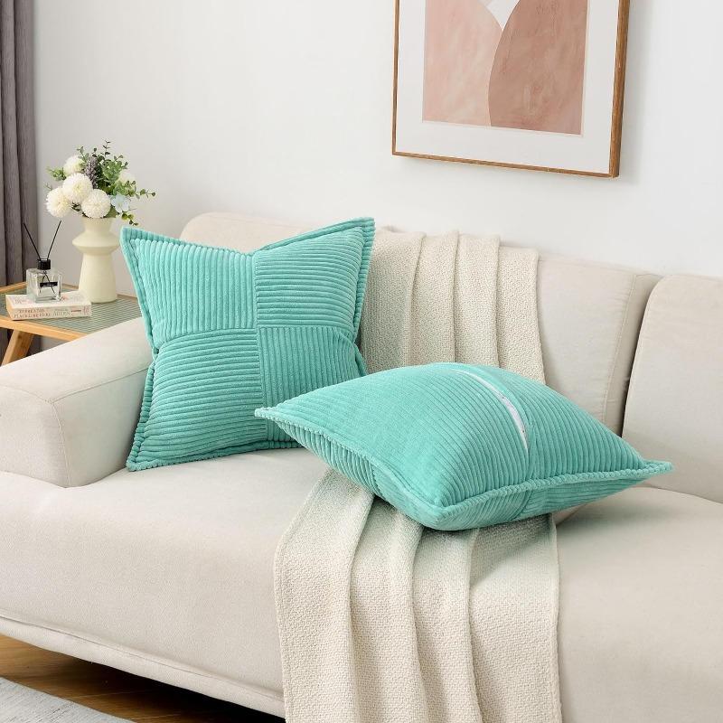 

Solid Color Striped Corduroy Pillow Cushion Cover - Minimalist Sofa Backrest Cushion Office Lumbar Support Pillow Case for Nap 35x35cm