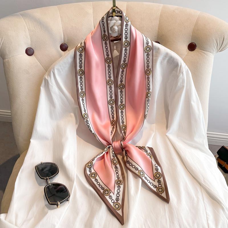 Long small silk scarf women's spring, autumn and summer black neck protection scarf with shirt streamer ribbon belt thin scarf