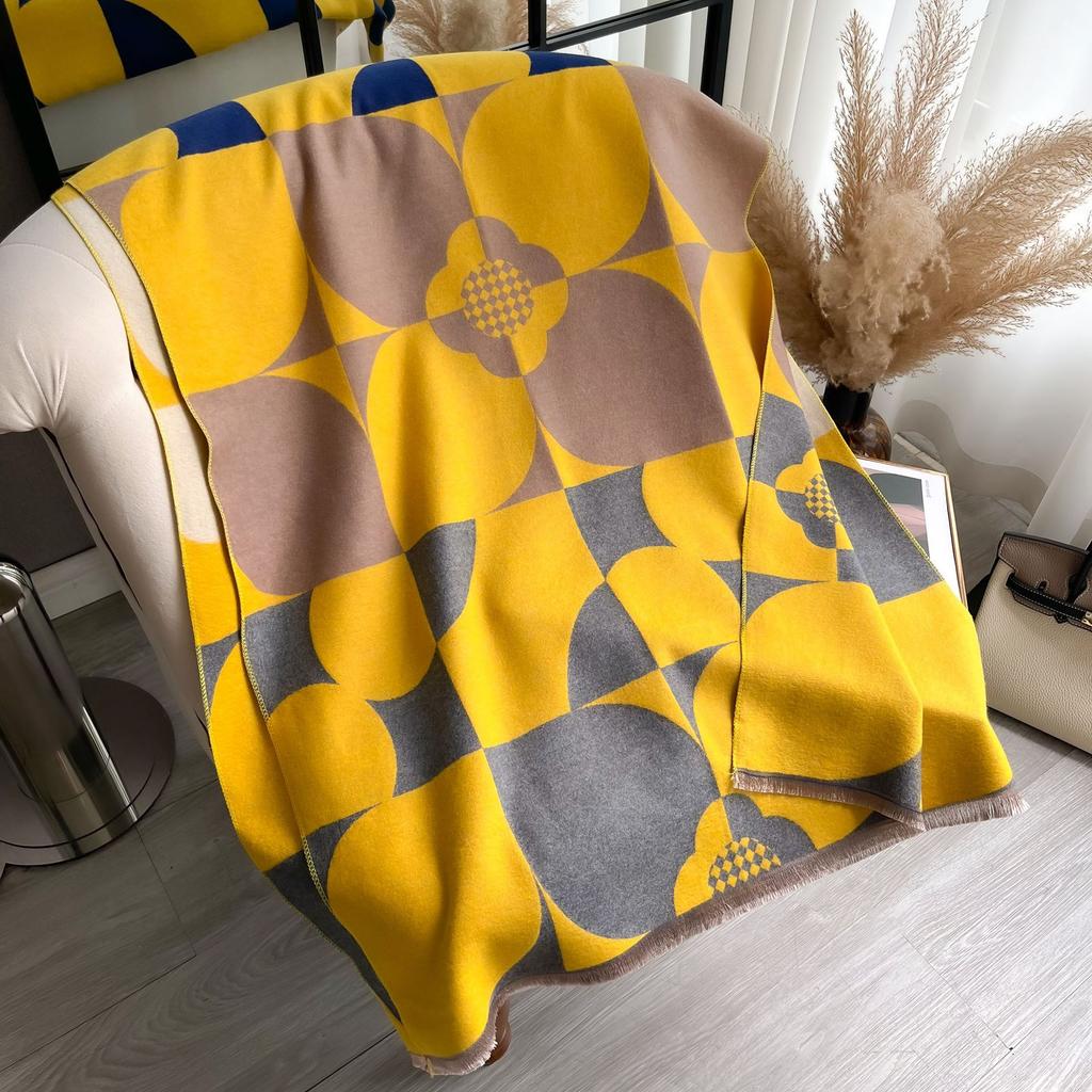 Scarf Double-Sided Warm Four-Leaf Plaid Fashionable And Elegant Imitation Cashmere Scarf Shawl Women
