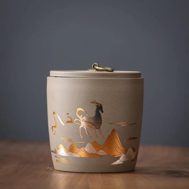 High-grade Rough Pottery Tea Sealed Jar Home Flower Tea Dried Fruit Moisture-proof Storage Cans Small Size Tea Packaging Caddy