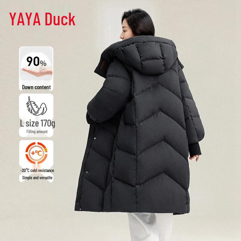 YAYA Women's Long Over-the-Knee Hooded Thickened Down Jacket