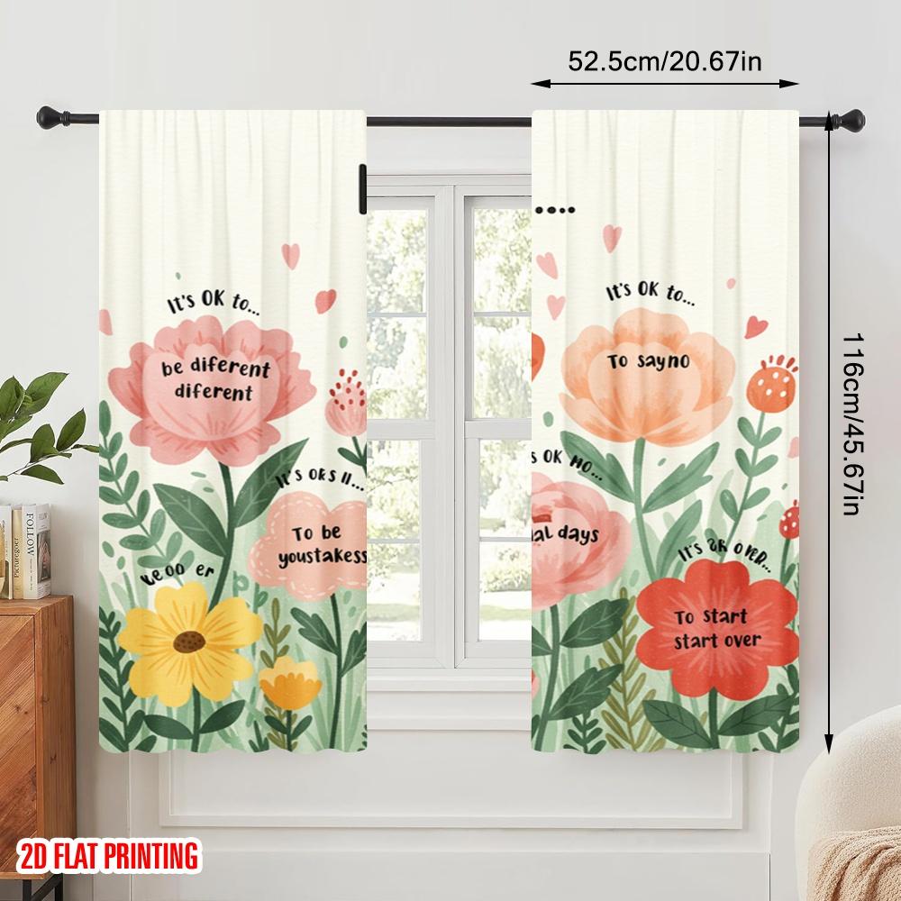 2pcs 2D Flat Printing Curtain It's OK To Be Different Polyester Without Electricity Festive Holiday Perfect for Room Bedroom