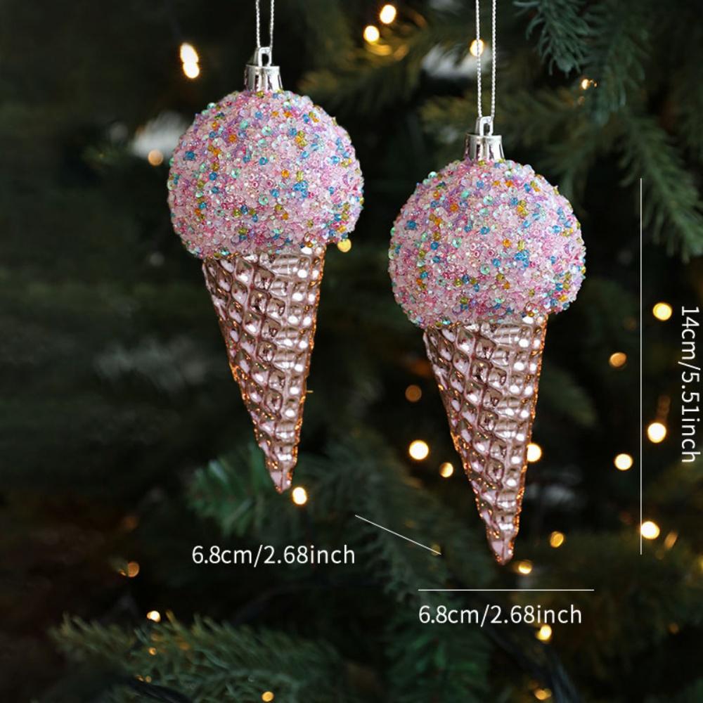 2pcs Shatterproof Pink Christmas Tree Ornaments set with Hanging Loops for Xmas Holiday Party Decorations Plastic Donuts Pendant