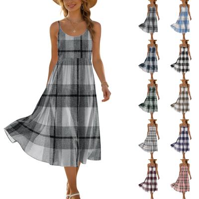 Women's Summer Fashion Printed Pocket Adjustable Shoulder Strap Bohemian Leisure Beach Resort Strap Dress