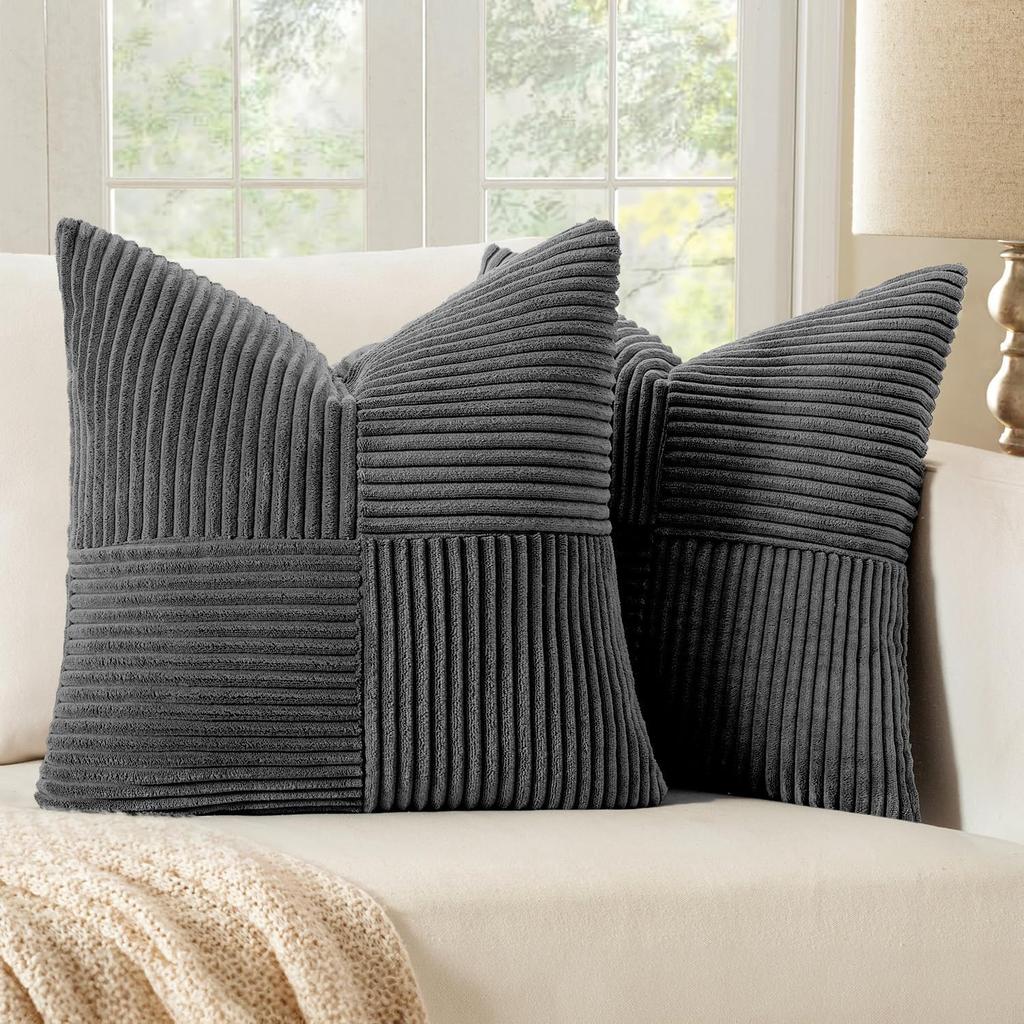 Braune Kissenbezüge 45x45CM Boho Bauernhaus Kissenhüllen Neutrale Farbverlauf Corduroy Kissenbezüge mit Patchwork Heimdekoration