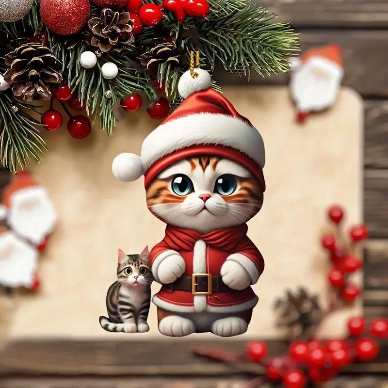 Joyful Acrylic Cat Christmas Car Charm Creative Hanging Decoration For Tree And Ambiance Home