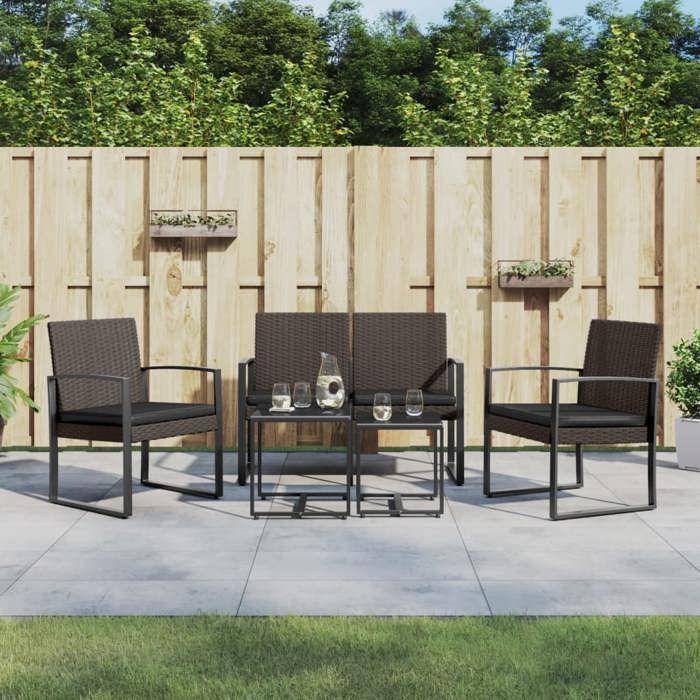 VidaXL Ensemble à manger de jardin 5 pcs et coussins marron rotin PP, ensemble à manger, ensemble à manger d'extérieur, 360216