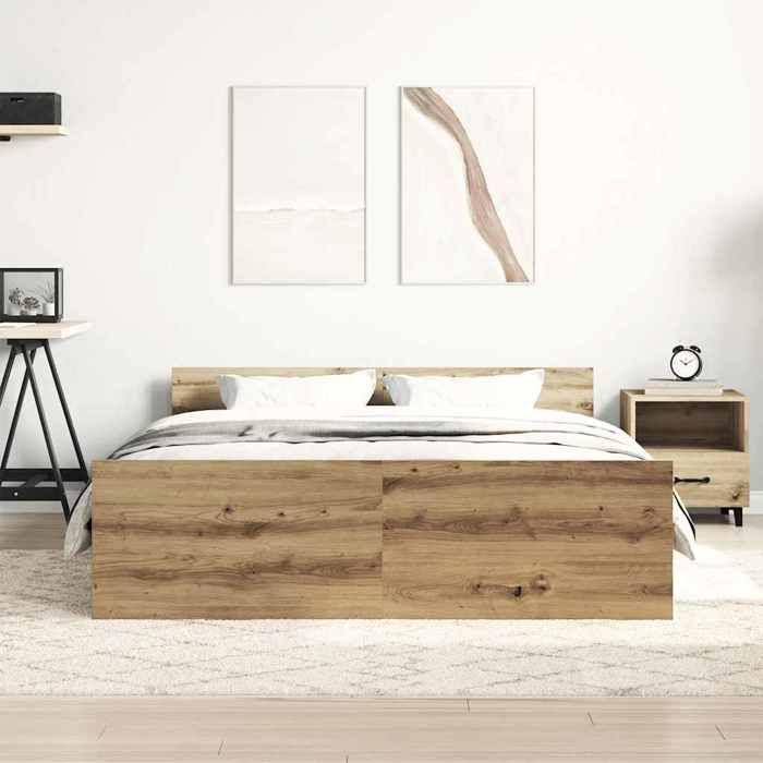VidaXL Bed Frames Without Mattress Artisan Oak 150x200 Cm, Bedroom Furniture, Slatted Base,, Bed, Double Bed 3328746