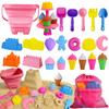 Sandpit Set Beach Toy 31-Piece Set with Folding Bucket & Mesh Bag, Castle & Dessert Shapes, for Sand and Water Play, Suitable for Boys and Girls,