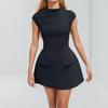 Spring New Arrival Dress Women's Fashion Elegant Solid Color Crew Neck High Waist Slim Fit Casual Party Dress for Women European American Style