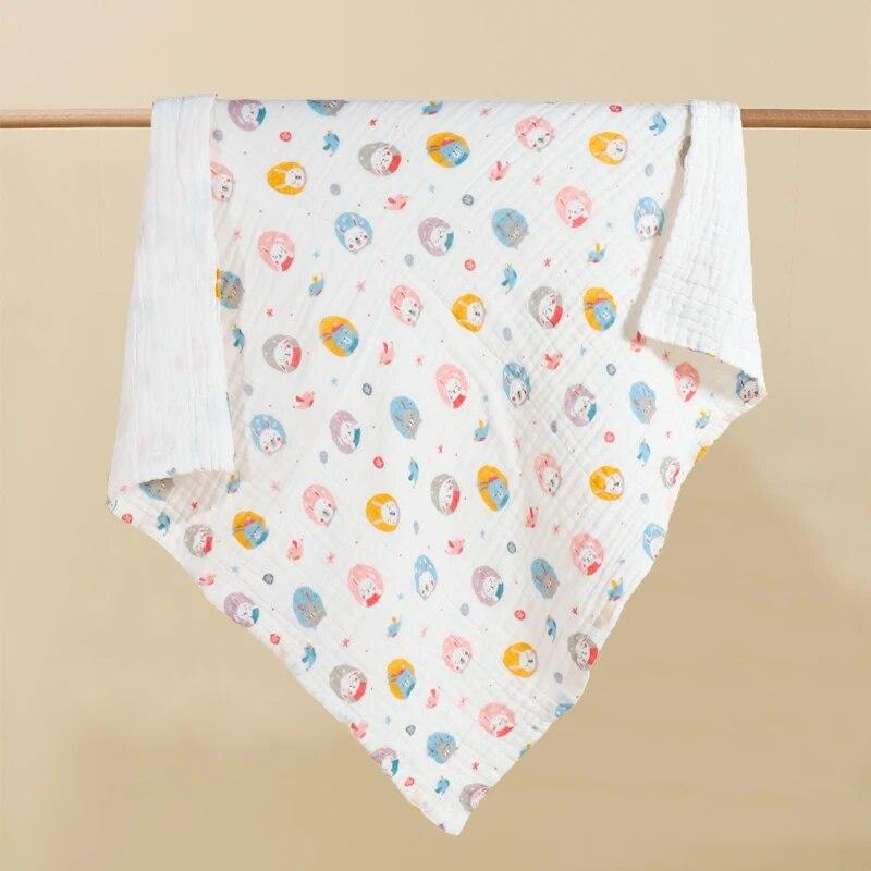 Environmental Breathable Newborn Baby Cotton Gauze Printed Muslin Swaddle Blanket 6 Layers Baby Bath Towel