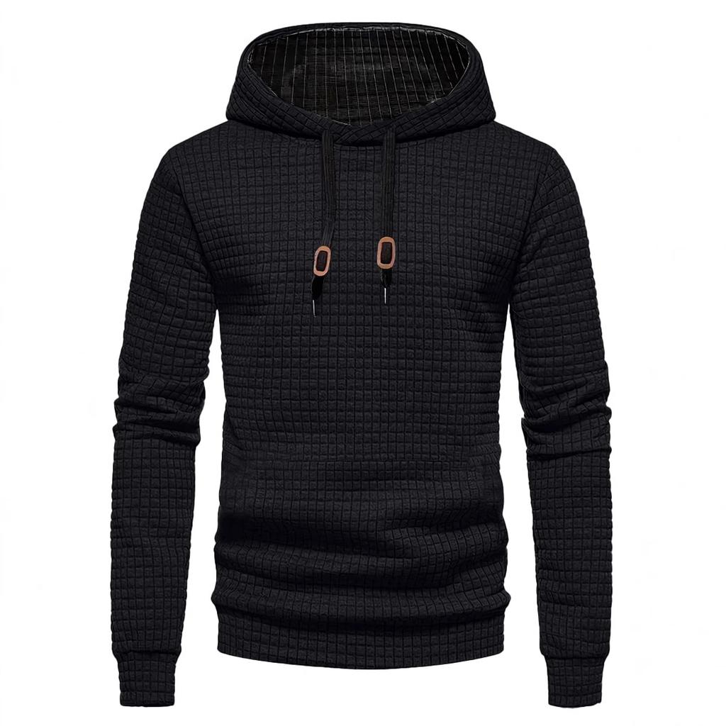 Men's Hooded Sweatshirt Casual Long Sleeve Pullover Plaid Embroidered Patch Drawstring EU Size