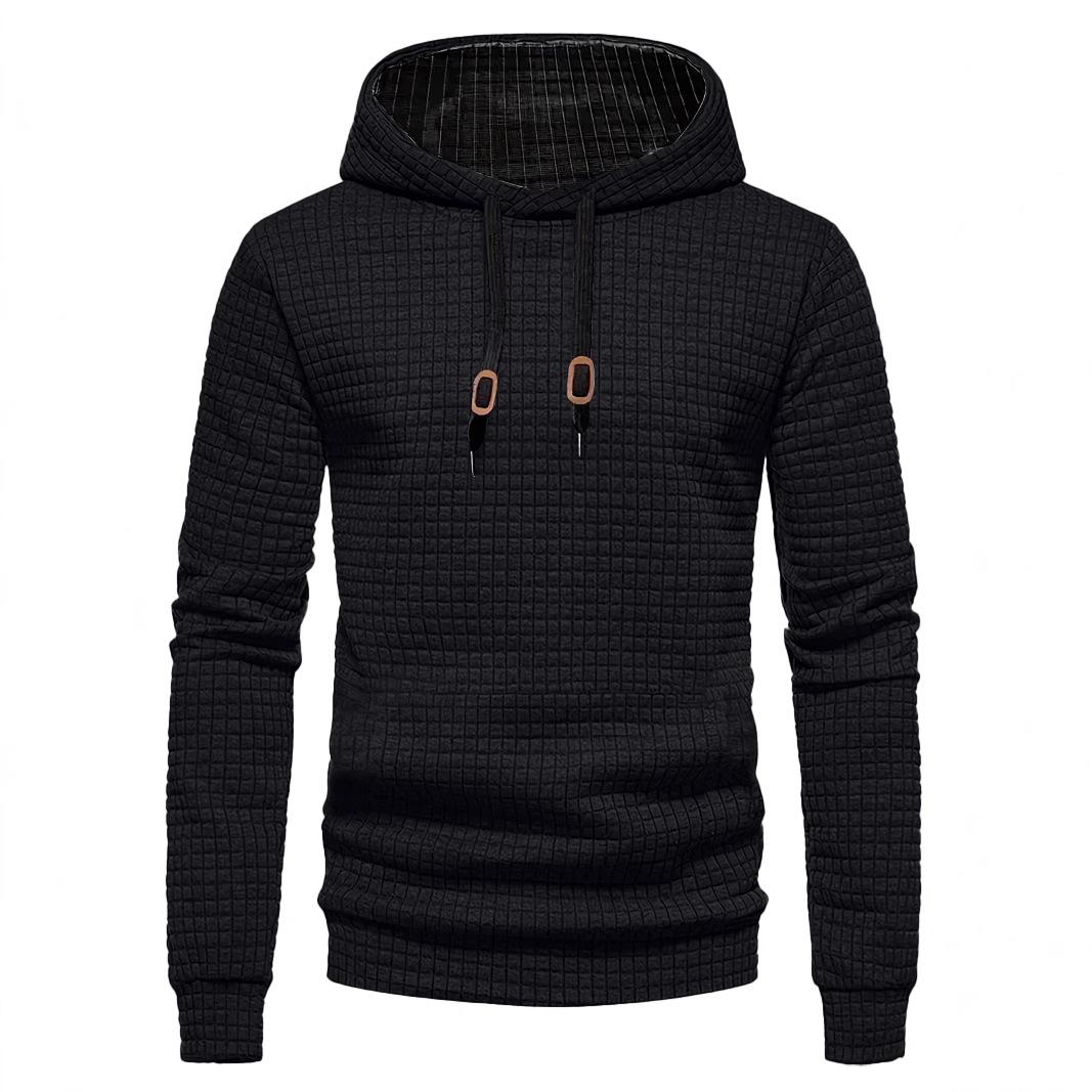 

Весенне-осенний повседневный мужской свитер с капюшоном, длинным рукавом, жаккардовым узором в мелкую клетку, украшенный веревочной нашивкой. XXXL чёрный