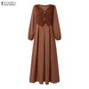 ZANZEA Abito Lungo Casual da Donna Girocollo Maniche Lunghe Largo Patchwork