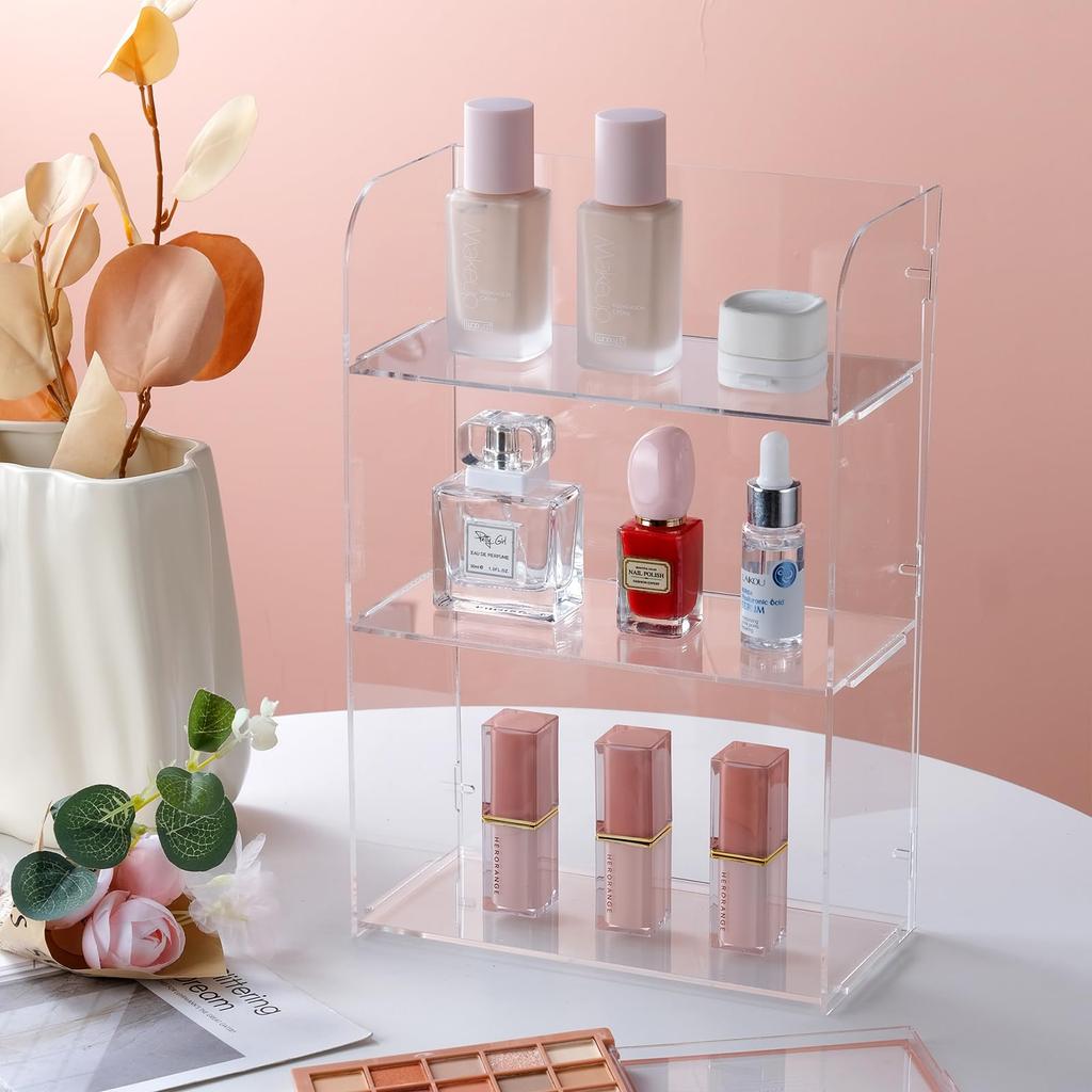 Clear Acrylic Organizer Shelf For Cosmetic Perfume Skincare Makeup Toy Spices Stand Tabletop Vanity Tray Shelf Display Showcase