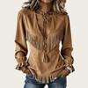 Women's Fashion V-Neck Long Sleeve Top with Trim
