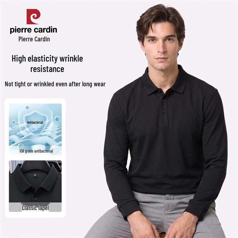 Pierre Cardin Men's Wool Blend Antibacterial Long Sleeve Polo Shirt