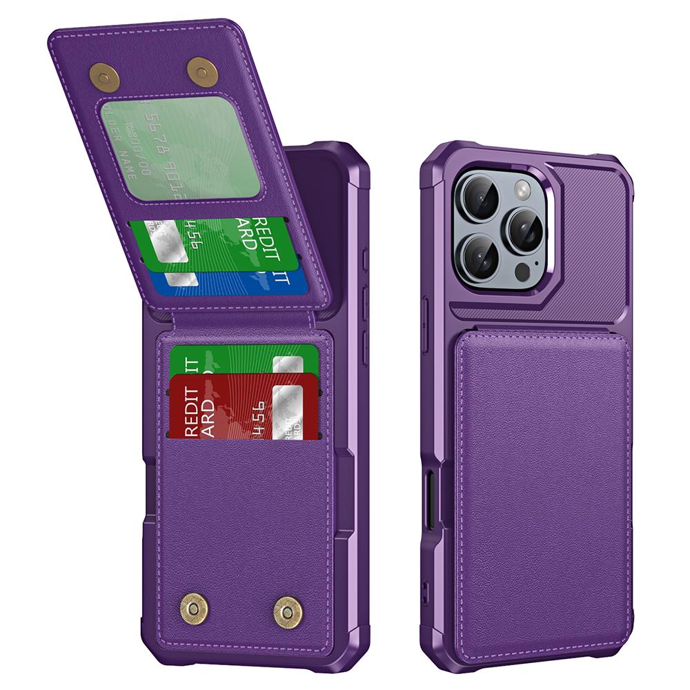 For iPhone 16 Pro Case Card Slot Kickstand PU+TPU Phone Cover