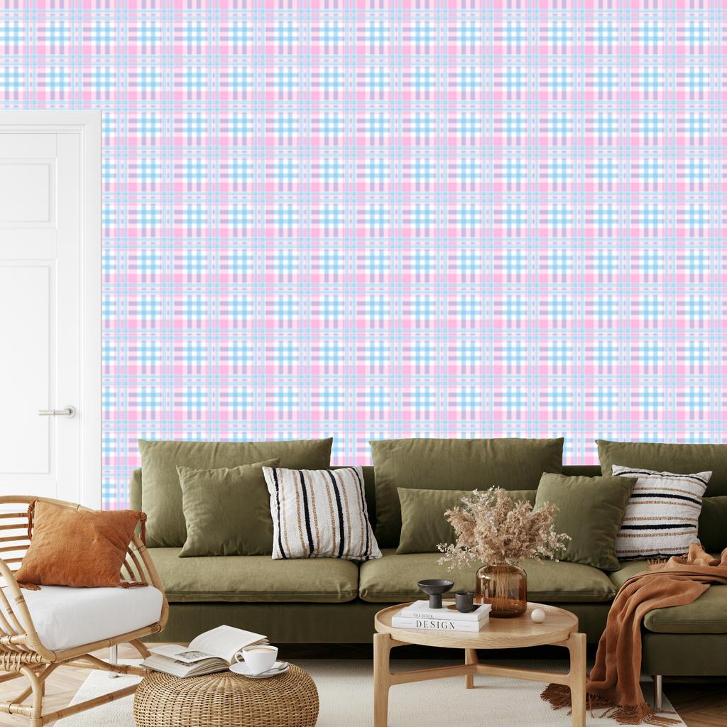 Candy Check Wallpaper White and Azure for Living Room and Bedroom 50x1000