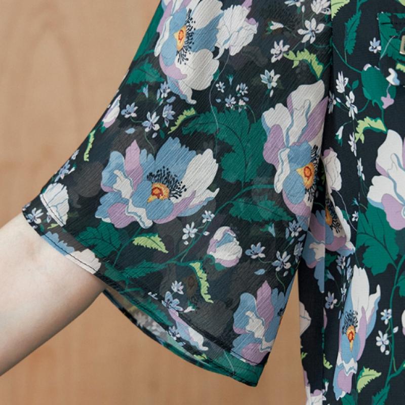 MAXZA Flower Pattern Chain Decoration Bell Sleeve Shirt Blouse Zb09qb607on