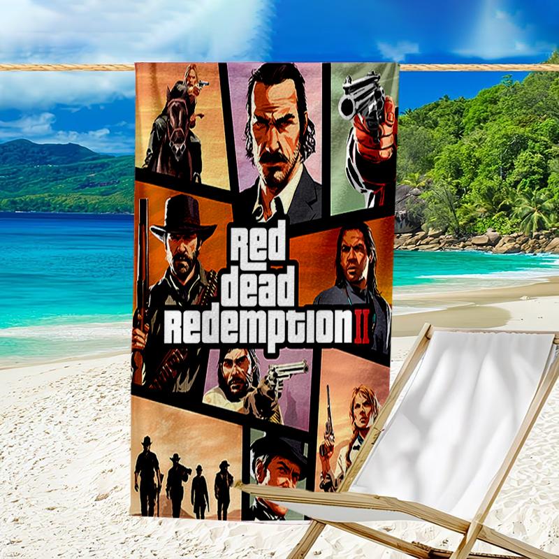 proof beach towel with a Red Dead Redemption1 pattern - soft,absorbent,quick-drying,machine washable - perfect for swimming,camping,bathing