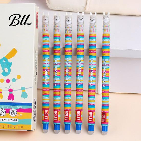 Soft Rubber Grip Pen 20Pcs Cartoon Animal Erasable Gel Pens for Kids 0.7mm Cute Cap Design Smooth Writing Stationery Easy Erase Fun School Supplies