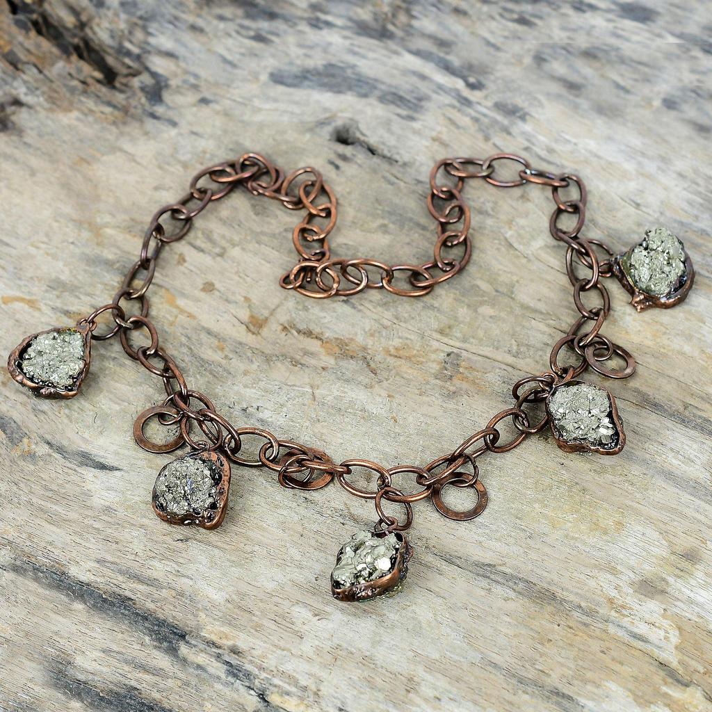 Pyrite rough necklace electroformed copper adjustable chain necklace pyrite gemstone jewelry handmade necklace copper jewelry gifts for wife