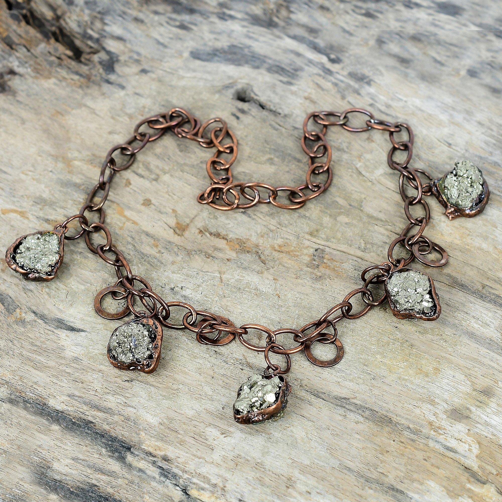 

Пирит необработанный ожерелье гальванопластика медь регулируемая цепочка ожерелье пирит драгоценный камень ювелирные изделия ручной работы ожерелье медные ювелирные изделия подарки для жены Adjustable