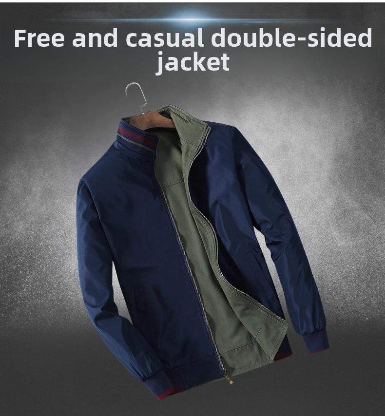 Pánská oboustranná bavlněná bunda na jaro a podzim - Stojáček, ležérní styl