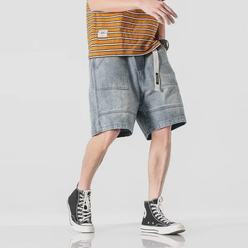 Men's Summer Hip-Hop Denim Shorts: Japanese Trend, Loose-Fit Casual Five-Point Workwear