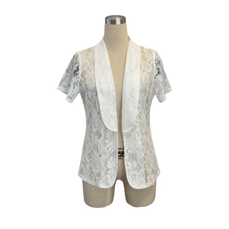 Dámská letní móda Krajkový elegantní oblek s krátkým rukávem Letní sako Top