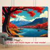 2D Scenic Mount Fuji Red Maple Lake Photography Background