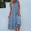 Sleeveless Women's Dress Casual Flowy A-Line Midi Tshirt Dresses With Pockets Crewneck Vocation Boho Beach Sundress